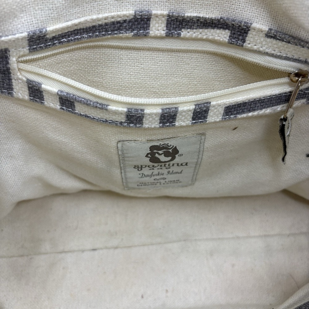Spartina 449 De Renne Daufuskie Turn Key Classic Natural Linen Leather Tote - Picture 9 of 14